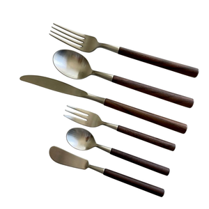 Minimalist Metal Flatware Set Matte <b>Gold</b> Finish <b>Black</b> Handles Dishwasher Safe Wedding Dinnerware <b>Cutlery</b> Sets - Product Image 5