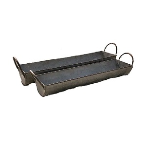 Juego de 2 bandejas de servir de metal galvanizado estilo rústico, directo de fábrica, con asas de madera, para decoración y almacenamiento. - Product Image 6