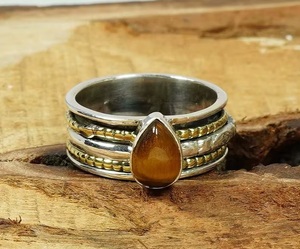 Handmade Tiger Eye Spinner <b>Ring</b> 925 Sterling <b>Silver</b> Natural Gemstone Pear Shape Anxiety Relief Meditation <b>Ring</b> For <b>Men</b> Women - Product Image 4