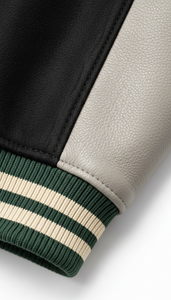 Chaqueta Varsity de Invierno Estilo Americano con Mangas de Cuero, Parches Bordados, Logotipo Frontal y Capucha, Unisex - Product Image 6