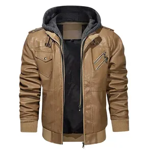 Sudaderas con capucha de cuero para hombre, chaquetas informales para exportación, con textura de cuero suave, cálidas, cómodas y de estilo urbano relajado - Product Image 4