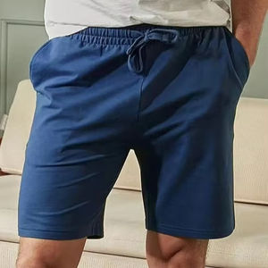 Shorts de sport d'été pour hommes, tendance streetwear, confortables, décontractés, couleur unie, effet délavé, personnalisables, tricotés à l'avant, 100% coton - Product Image 1