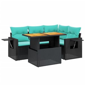 Ensemble de canapés de patio en polyrotin noir 5 pièces avec coussins, meubles d'extérieur élégants - Product Image 2