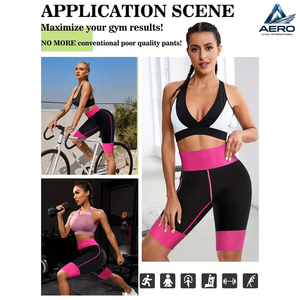 Shorts de yoga taille haute pour femmes en néoprène 3 couches, shorts de compression pour femmes, performance sportive, noir avec accents roses - Product Image 5