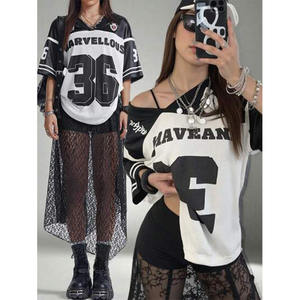 Fabricante de Ropa Personalizada, Jersey de Fútbol Americano Blanco y Negro, Estilo Urbano, para Mujer, Talla Grande, Cuello en V, Malla, con Número Gráfico - Product Image 1