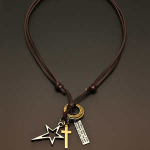 Star <b>Cross</b> Pendant-1.5-Inch Pure Stainless Steel Religious Number Charm with Adjustable Leather Rope for <b>Men</b> & Boys - Product Image 2