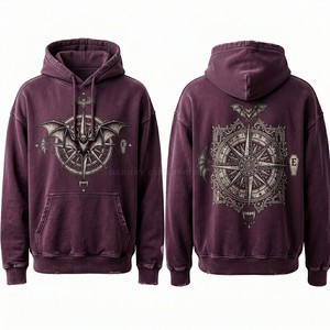 Custom <b>Black</b> Hoodie Men Vintage Distressed Bat <b>Wing</b> Clock Graphic Print Heavyweight Oversized Streetwear Hoody Manufacturer - Product Image 3