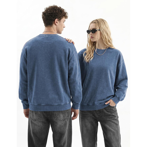 Nouveau sweat-shirt épais 100 % coton, coupe oversize, délavé à l'acide, col rond, bleu vintage, manches longues, unisexe, OEM ODM - Product Image 1