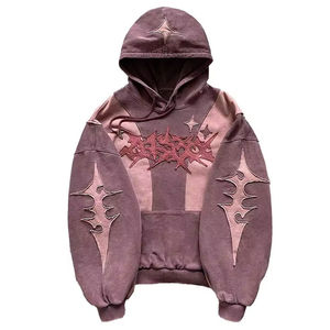 Custom <b>Black</b> Beige Patchwork Pullover Hoodie <b>Men</b> Oversized Embroidered Graphic Heavyweight Fleece Streetwear Hooded Sweatshirts - Product Image 5