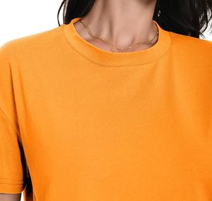 Wholesale Women's Orange <b>Cropped</b> Gym T-Shirt Short Sleeve O-Neck Casual <b>Top</b> Knitted Solid Color Box Fit Style - Product Image 5
