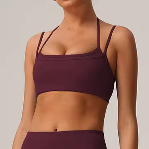Womens Seamless <b>Racerback</b> Sports <b>Bra</b> Medium Support Solid Color Yoga Fitness Breathable Stretch Top bulk sports <b>bra</b> supplier - Product Image 2