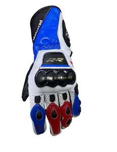 Gants de moto en cuir pleine main bleus, blancs et rouges pour homme, avec fermeture éclair, pour la course estivale - Product Image 6