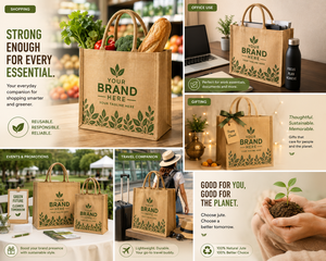 Bolsa de Compras de Yute Natural con Impresión Personalizada, Bolsa Ecológica Reutilizable, Bolsa de Regalo Promocional de Tamaño Mediano, Venta al Por Mayor - Product Image 5