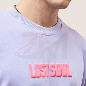 Camiseta de Manga Corta Lavanda Extra Grande para Hombre, Marca de Ropa, con Estampado de Letras Rosas, Cuello Redondo, Estilo Casual, Algodón Jersey, Corte Regular - Product Image 2