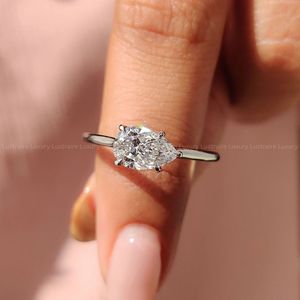 Bague en platine 950 avec diamant taille poire, sertie en position est-ouest, 1,00 à 2,00 carats, couleur E, pureté VS, pour femme, bijoux fins, ensembles de mariage - Product Image 6