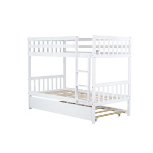 Letto a Castello Convertibile in Legno di Gomma con Letto Estraibile, Letti per Bambini con Scala di Sicurezza, Convertibile in Letti Singoli - Product Image 4