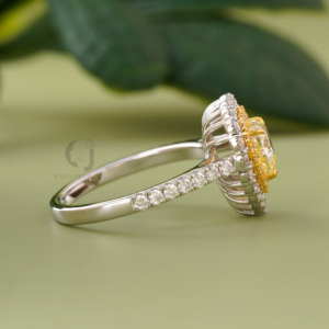 Bague en diamant jaune taille cœur, double halo, ton or rose, pavé, bijou unique de fiançailles ou de promesse pour elle, 1,02 carat - Product Image 2