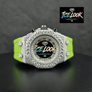 Montre à quartz de luxe verte en acier inoxydable, cadran pavé, chiffres romains, bracelet en caoutchouc, chronographe, bijoux de mode - Product Image 5