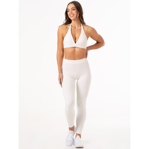 New Style Solid Plus Size Ribbed Bra Sports Leggings Yoga Set Breathable Drawstring Quick Dry Customizable Front Logo Women's