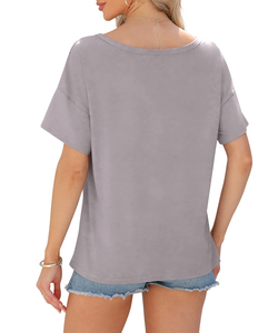 T-shirts pour femmes à col en V, très demandés, de haute qualité, respirants, à séchage rapide, couleur personnalisée, grandes tailles, conception OEM, été, teinture unie - Product Image 2