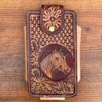 Nouveau Western Cowboy usiné à la main en cuir étui de téléphone portable Portable en cuir véritable support de téléphone de luxe avec boucle de ceinture attachée