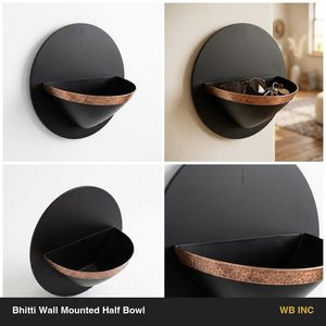 Handmade 30 cm Aluminium Half Bowl Matte Black Copper Band Wall Hung Bhitti Wall Mounted Decor for Home Decorative Storage Boxes - Product Image 5