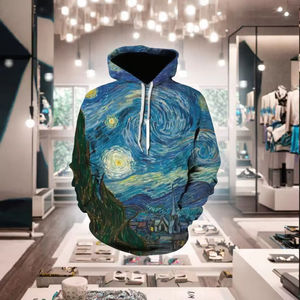 Sweat-shirt à capuche imprimé en 3D Van Gogh Nuit étoilée pour hommes, style Harajuku, mode hip-hop, motif uni, sublimation - Product Image 2