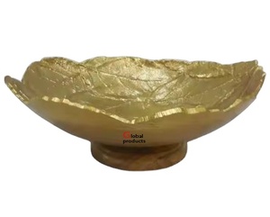 decorative <b>golden</b> finished leaf design serving bowl with <b>golden</b> base for hotel restaurant and <b>bar</b> - Product Image 1