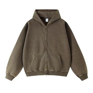 Men's Hooded Zip-Up Sweatshirt Solid Color Cotton Fleece Casual Autumn Regular Fit Pocket Design Breathable Knitted Hoodie - Product Image 3