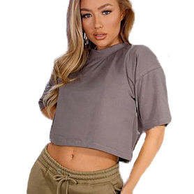 Camiseta Corta Negra Oversize de Manga Corta para Gimnasio y Fitness, Top Corto de Algodón para Entrenamiento, con Logotipo Personalizado OEM - Product Image 5