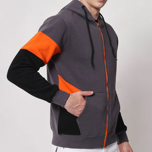 <b>Men's</b> Color Blocking Zip-Up <b>Hoodie</b> Fleece Casual Hooded Sweatshirt Regular Fit Autumn Wear <b>Orange</b> Gray Black - Product Image 2