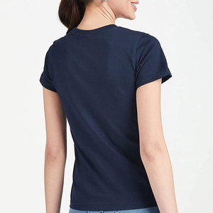 เสื้อยืดคอกลมสีกรมท่าสำหรับผู้หญิง แขนสั้น สีพื้น ผ้าฝ้ายเจอร์ซีย์ 100% สวมใส่สบาย ระบายอากาศได้ดี เหมาะกับทุกฤดูกาล - Product Image 4