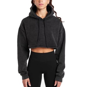 Pull à capuche court en polaire pour femme, haute qualité, séchage rapide, respirant, avec logo personnalisé sur le devant, en coton, épaules tombantes, vierge - Product Image 2