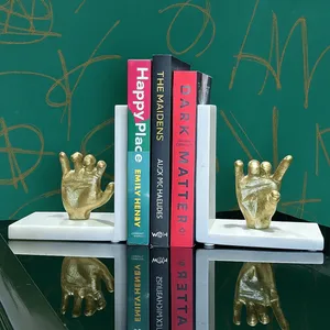 Luxury White Marble Art Deco Bookends with Gold Hand Sculptures Decorative Holder Home Office Bookshelf <b>Library</b> Display - Product Image 1