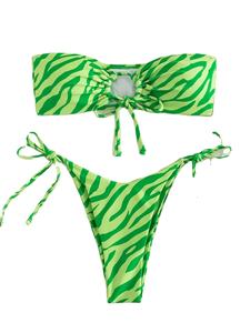 Conjunto de Bikini Bandeau con Estampado de Cebra para Niñas al por Mayor, Traje de Baño de Dos Piezas sin Tirantes Personalizado, Transpirable, de Secado Rápido, Ecológico, OEM, ODM - Product Image 1