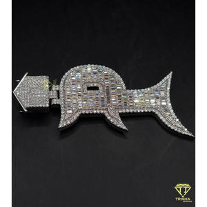 Baguette " P " <b>Initial</b> Pendant With Moissanite Diamond Hip Hop <b>Necklace</b> Bling Jewelry Gift - Product Image 3