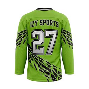 Maillot de hockey à col en V avec motif abstrait vert citron sublimé, en polyester respirant, vêtements d'entraînement à manches longues - Product Image 3