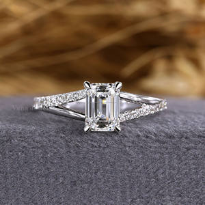 14K White Gold Engagement & Anniversary <b>Ring</b> Emerald Cut Lab Grown Diamond Ethical <b>Ring</b> Split <b>Band</b> Women's Diamond <b>Ring</b> - Product Image 1