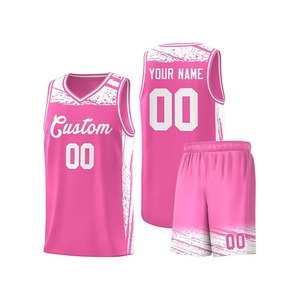 Conjunto de Uniforme de Baloncesto Rosa Personalizado, Sublimado, Transpirable, sin Mangas, Cuello en V, para Adultos - Product Image 4
