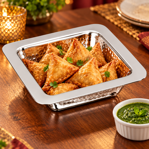 Square Hammered Stainless Steel Serving <b>Tray</b> Metal Entree Dish Reflective <b>Buffet</b> Platter for Hotel Restaurant - Product Image 3