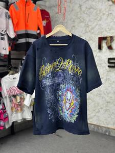 Camiseta de Manga Corta Azul Oscuro Extra Grande para Hombre con Estampado, Cuello Redondo, Estilo Urbano, de Algodón Jersey - Product Image 1
