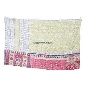 Reversible Vintage Kantha <b>Bed</b> Covers <b>Throws</b> Gudri Indian Reversible Hand Stitched Heavy <b>Throw</b> Old Sari Blanket Patch Work Heavy - Product Image 5