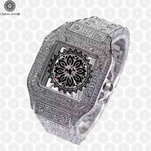 Montre carrée de luxe Charm_Jewells en acier inoxydable, mouvement mécanique, accents de diamants, pour homme, cadran en verre 40 mm, date automatique, étanche 10 bars - Product Image 3