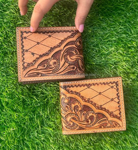 กระเป๋าสตางค์ผู้ชายแบบตะวันตกลายดอกไม้หนังแท้คาวบอยทำด้วยมือแกะสลักด้วยมือล่าสุด - Product Image 5