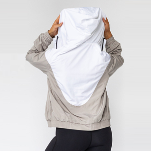 Women Windproof Racer Jacket Full Zip Hooded Contrast Color Block Long Sleeve Polyester Material Spring Wear - Product Image 3