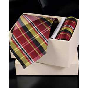 Cravate Benon Rouge Jaune Tartan Plaid Cravate Ensemble pour Vêtements de Mariage - Product Image 4