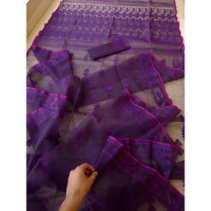 Elegant Digital Print <b>Jamdani</b> Cotton <b>Saree</b> for Women Traditional Bangladesh Style Party Wear Sun Protection Quick Dry - Product Image 5