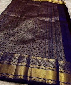 Sari de seda azul real con motivos de elefantes dorados y borde Zari, traje tradicional indio para bodas, para mujeres. - Product Image 4