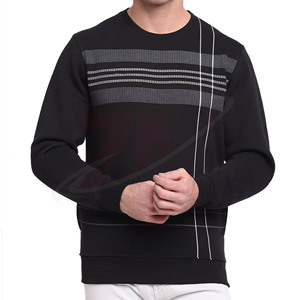 Suéter de Punto Negro para Hombre, Cuello Redondo, Diseño a Rayas, Corte Regular, Casual, Otoño, Diseños Personalizados, Gran Venta - Product Image 1