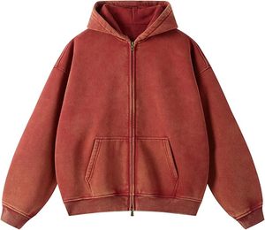 Sudaderas con capucha personalizadas con cremallera, nuevos diseños de moda 2026, lavado ácido, mezcla vintage, sudaderas oversize con logo personalizado y etiquetas impresas. - Product Image 1